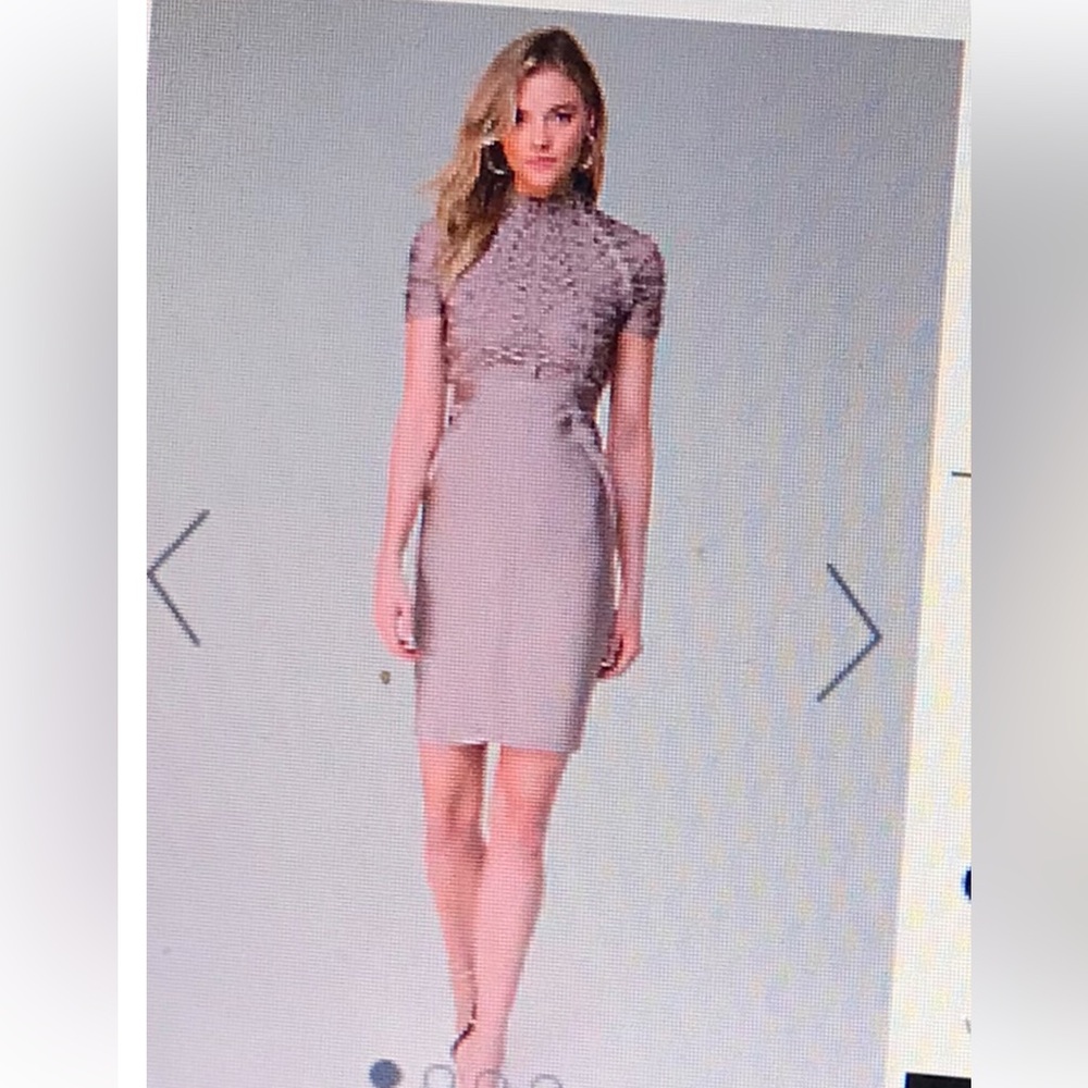 Bebe lace up bodice mesh Tan almond Dress